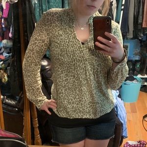 Michael Kors green leopard print blouse.